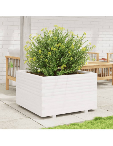 Fioriera da Giardino Bianca 80x80x49,5cm Legno Massello di Pino