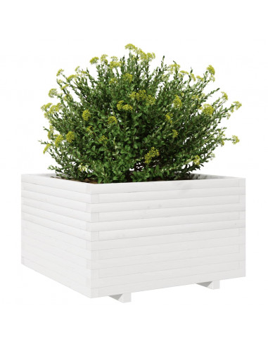 Fioriera da Giardino Bianca 80x80x49,5cm Legno Massello di Pino