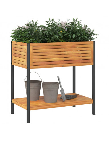 Fioriera con Ripiano 80x45x80 cm in Legno Acacia e Acciaio