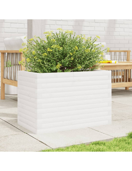 Fioriera da Giardino Bianca 70x40x46 cm Legno Massello di Pino