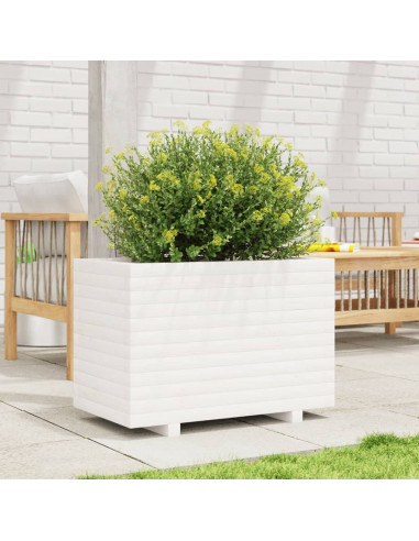 Fioriera da Giardino Bianca 70x40x49,5cm Legno Massello di Pino