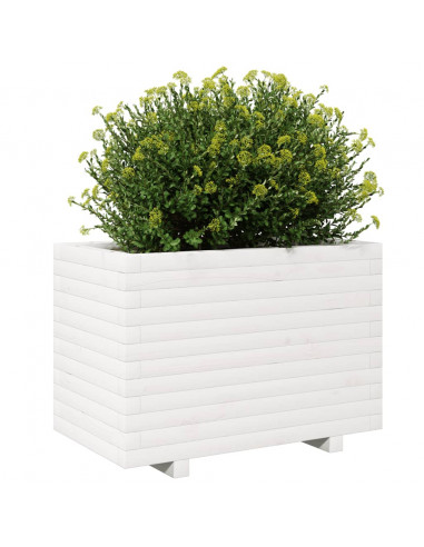 Fioriera da Giardino Bianca 70x40x49,5cm Legno Massello di Pino