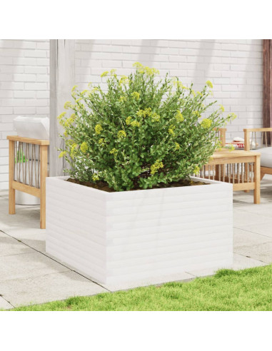 Fioriera da Giardino Bianca 80x80x45,5cm Legno Massello di Pino