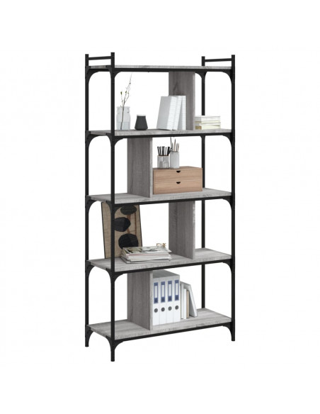Libreria Grigio Sonoma 5 Ripiani 76x32x158 cm Legno Multistrato