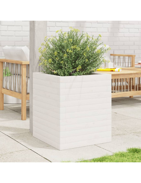Fioriera da Giardino Bianca 40x40x46 cm Legno Massello di Pino