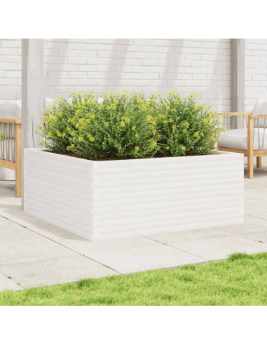 Fioriera da Giardino Bianca 110x110x46cm Legno Massello di Pino