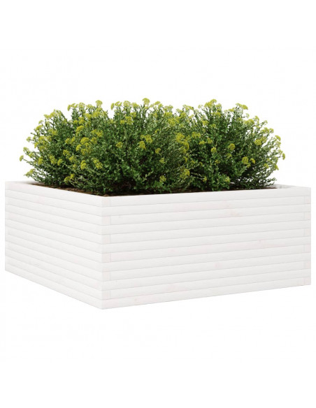 Fioriera da Giardino Bianca 110x110x46cm Legno Massello di Pino