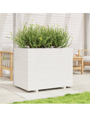 Fioriera da Giardino Bianca 90x60x72,5cm Legno Massello di Pino