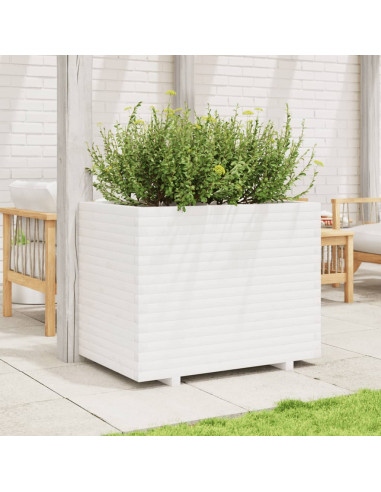 Fioriera da Giardino Bianca 90x60x72 cm Legno Massello di Pino