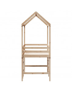 Letto Soppalco con Scala e Tetto 80x200 cm Legno Massello Pino 2