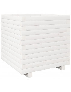 Fioriera da Giardino Bianca 50x50x49,5cm Legno Massello di Pino 2