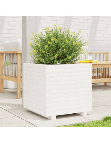Fioriera da Giardino Bianca 50x50x49,5cm Legno Massello di Pino