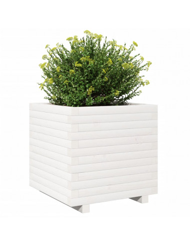 Fioriera da Giardino Bianca 50x50x49,5cm Legno Massello di Pino