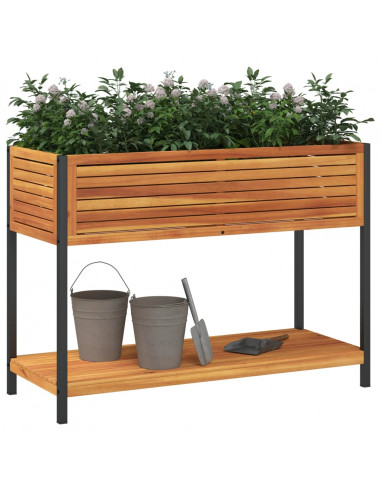 Fioriera con Ripiano 110x45x80 cm in Legno Acacia e Acciaio