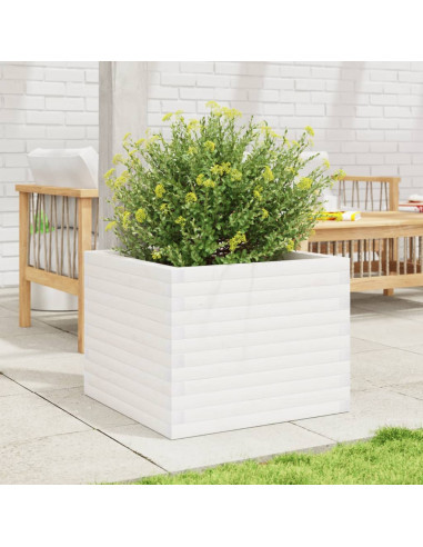 Fioriera da Giardino Bianca 60x60x46 cm Legno Massello di Pino