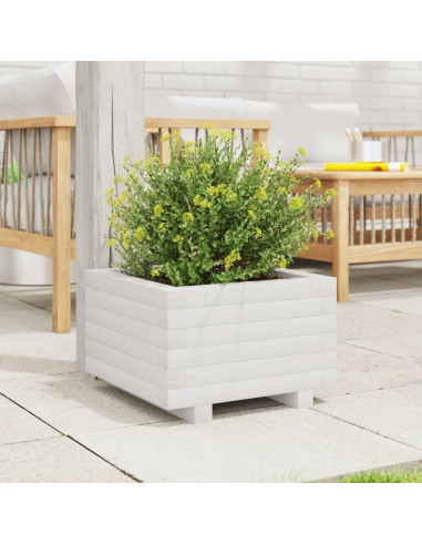 Fioriera da Giardino Bianca 40x40x26,5cm Legno Massello di Pino