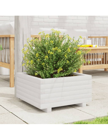 Fioriera da Giardino Bianca 50x50x26,5cm Legno Massello di Pino