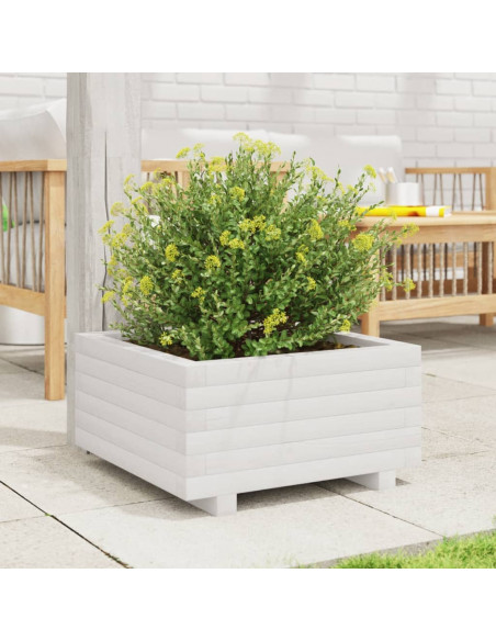 Fioriera da Giardino Bianca 50x50x26,5cm Legno Massello di Pino