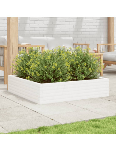 Fioriera da Giardino Bianca 100x100x23 cm Legno Massello Pino