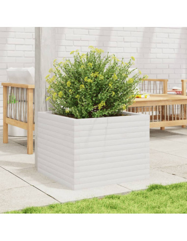 Fioriera da Giardino Bianca 60x60x45,5cm Legno Massello di Pino