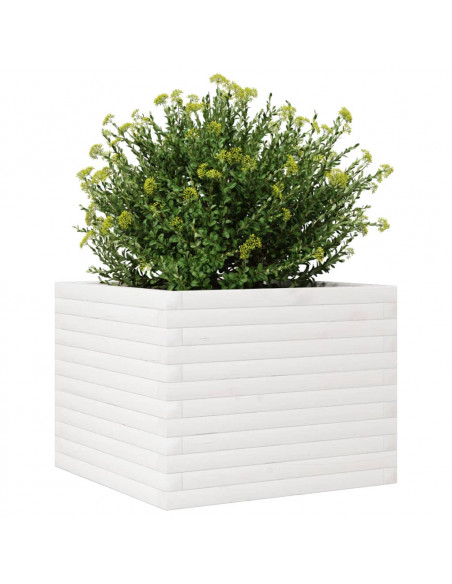 Fioriera da Giardino Bianca 60x60x45,5cm Legno Massello di Pino