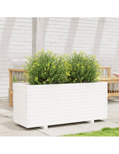 Fioriera da Giardino Bianca 110x40x49,5 cm Legno Massello Pino