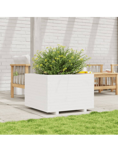 Fioriera da Giardino Bianca 70x70x49,5cm Legno Massello di Pino