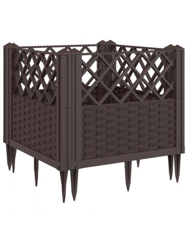 Fioriera da Giardino con Picchetti Marrone 43,5x43,5x43,5 cm PP