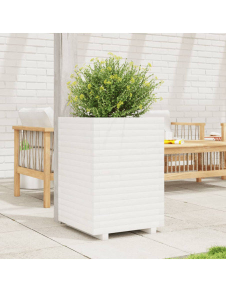 Fioriera da Giardino Bianca 50x50x72 cm Legno Massello di Pino