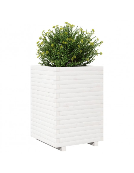 Fioriera da Giardino Bianca 50x50x72 cm Legno Massello di Pino
