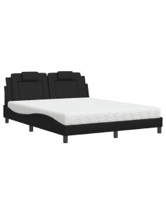 Letto con Materasso Nero 160x200 cm in Similpelle 2