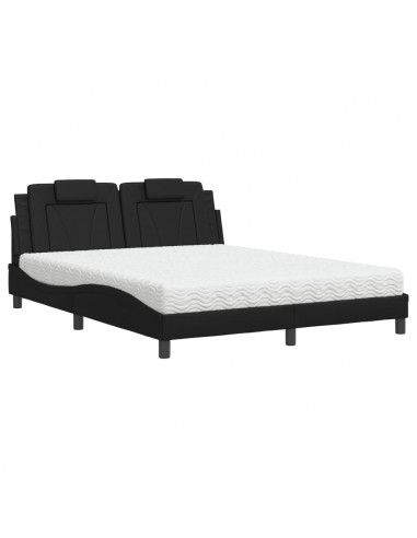 Letto con Materasso Nero 160x200 cm in Similpelle