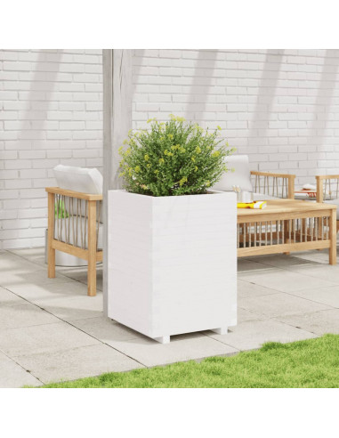 Fioriera da Giardino Bianca 50x50x72,5cm Legno Massello di Pino