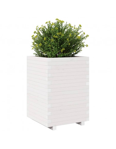 Fioriera da Giardino Bianca 50x50x72,5cm Legno Massello di Pino