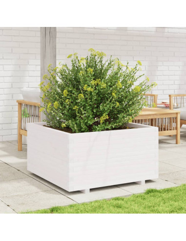 Fioriera da Giardino Bianca 90x90x49,5cm Legno Massello di Pino