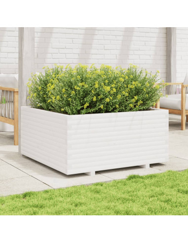Fioriera da Giardino Bianca 100x100x49,5 Legno Massello di Pino