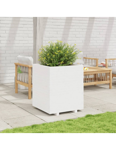 Fioriera da Giardino Bianca 60x60x72,5cm Legno Massello di Pino
