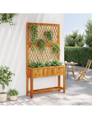 Fioriera con Traliccio e Ripiano 100x32x185 cm Legno Acacia