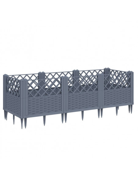 Fioriera da Giardino con Picchetti Grigia 123,5x43,5x43,5 cm PP