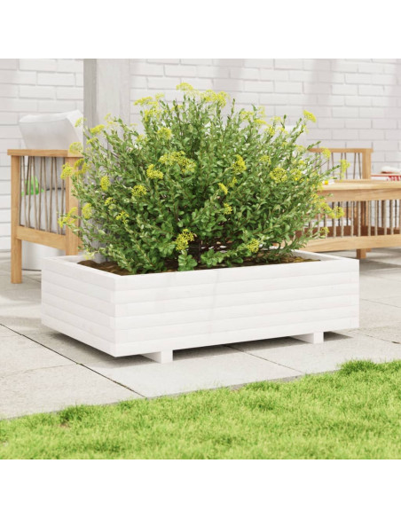 Fioriera da Giardino Bianca 90x60x26,5cm Legno Massello di Pino