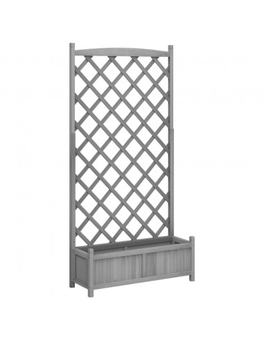 Fioriera con Traliccio Grigia in Legno Massello di Abete