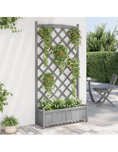 Fioriera con Traliccio Grigia in Legno Massello di Abete