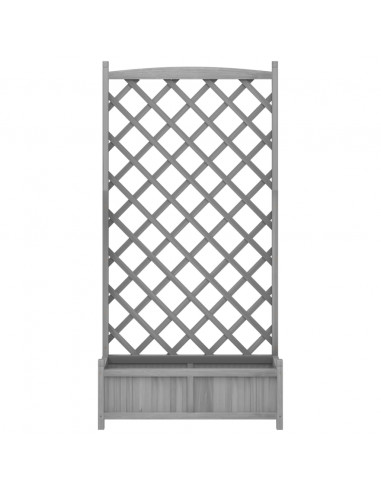 Fioriera con Traliccio Grigia in Legno Massello di Abete