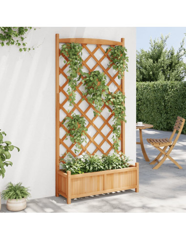 Fioriera con Traliccio Marrone in Legno Massello di Abete