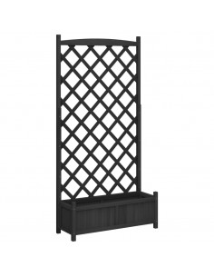 Fioriera con Traliccio Nera in Legno Massello di Abete 2