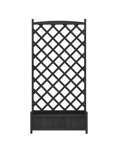 Fioriera con Traliccio Nera in Legno Massello di Abete