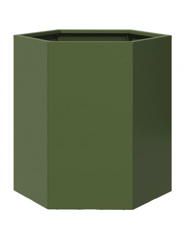 Fioriera da Giardino Verde Oliva Esagono 46x40x45 cm Acciaio