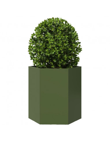 Fioriera da Giardino Verde Oliva Esagono 46x40x45 cm Acciaio