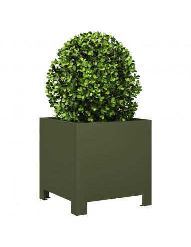 Fioriera da Giardino Verde Oliva 30x30x30 cm in Acciaio