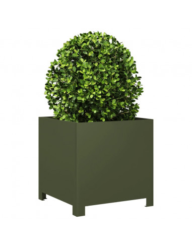Fioriera da Giardino Verde Oliva 40x40x40 cm in Acciaio